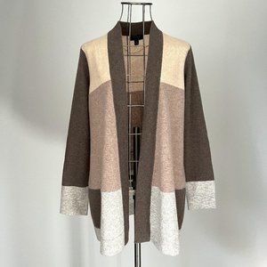 CHARTER CLUB Color Block 100% Cashmere Cardigan Open Duster Taupe Combo